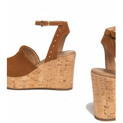 SANDALI CON ZEPPA NEROGIARDINI DONNA VELOUR TABACCO PU.MUSA E307663D/326