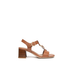 SANDALO CON TACCO NEROGIARDINI DONNA ARMENIA COGNAC TPU LOZZA FEN NATURALE TACCO 5,5CM E615870D/329