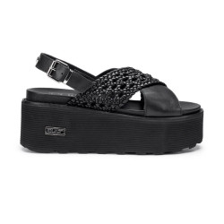 SANDALO CON ZEPPA CULT DONNA NANCY 3891 SANDAL W WEAV.LEATHER BLACK CLW389102