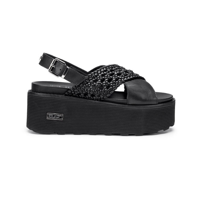 SANDALO CON ZEPPA CULT DONNA NANCY 3891 SANDAL W WEAV.LEATHER BLACK CLW389102