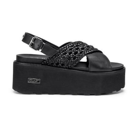 SANDALO CON ZEPPA CULT DONNA NANCY 3891 SANDAL W WEAV.LEATHER BLACK CLW389102