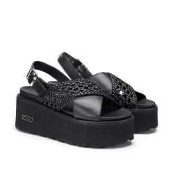 SANDALO CON ZEPPA CULT DONNA NANCY 3891 SANDAL W WEAV.LEATHER BLACK CLW389102