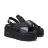 SANDALO CON ZEPPA CULT DONNA NANCY 3891 SANDAL W WEAV.LEATHER BLACK CLW389102