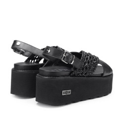 SANDALO CON ZEPPA CULT DONNA NANCY 3891 SANDAL W WEAV.LEATHER BLACK CLW389102
