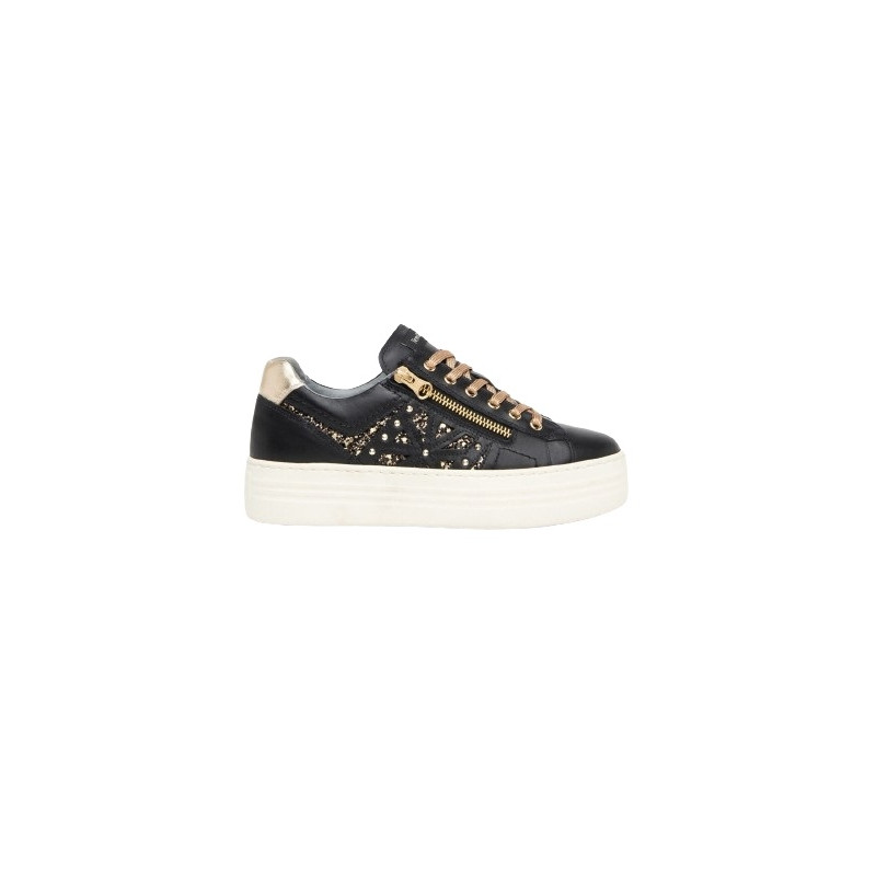 SNEAKERS NEROGIARDINI DONNA GUANTO NERO T.GLITTERNE ETOILE MIELE PU.MONOD.CAPRA I411610D/100