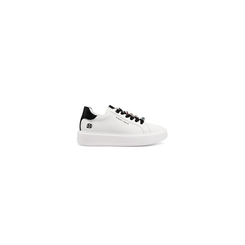 SNEAKERS QUEEN HELENA PLATFORM CON DETTAGLI GIOIELLO X34-1 WHITE BLACK