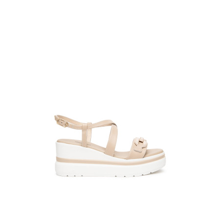 SANDALI CON ZEPPA NEROGIARDINI DONNA TAMIGI LINO PU.ALICANTE E615953D/453