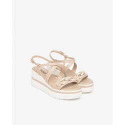 SANDALI CON ZEPPA NEROGIARDINI DONNA TAMIGI LINO PU.ALICANTE E615953D/453