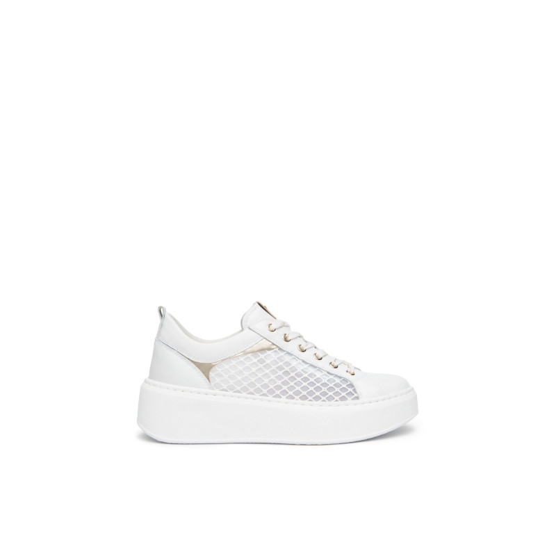 SNEAKERS NEROGIARDINI DONNA SKIPPER BIANCO T.PALLADIUM NET BIAN T.BRILL PLATINO 6074 PU. E615292D/707