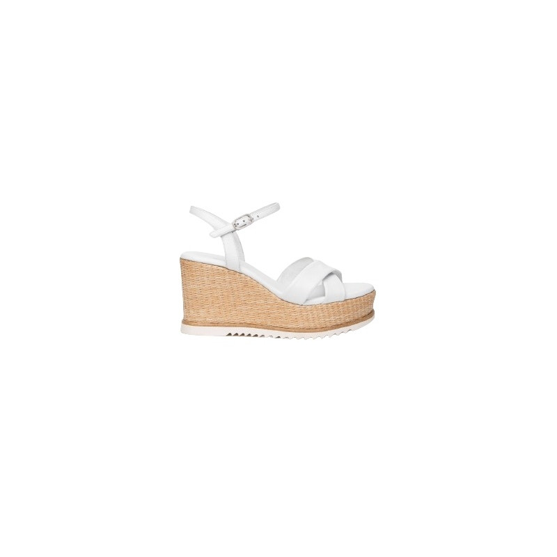 SANDALO CON ZEPPA NEROGIARDINI DONNA PELLE BIANCO WHITE TACCO 8,5CM