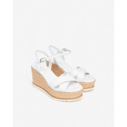 SANDALO CON ZEPPA NEROGIARDINI DONNA PELLE BIANCO WHITE TACCO 8,5CM