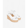 SANDALO CON ZEPPA NEROGIARDINI DONNA PELLE BIANCO WHITE TACCO 8,5CM