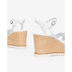 SANDALO CON ZEPPA NEROGIARDINI DONNA PELLE BIANCO WHITE TACCO 8,5CM