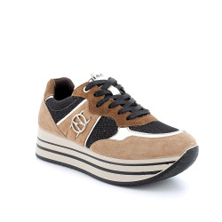 SNEAKERS CON ZEPPA IGI&CO DONNA IN PELLE CARAMEL-NERO GLITTER 4674422