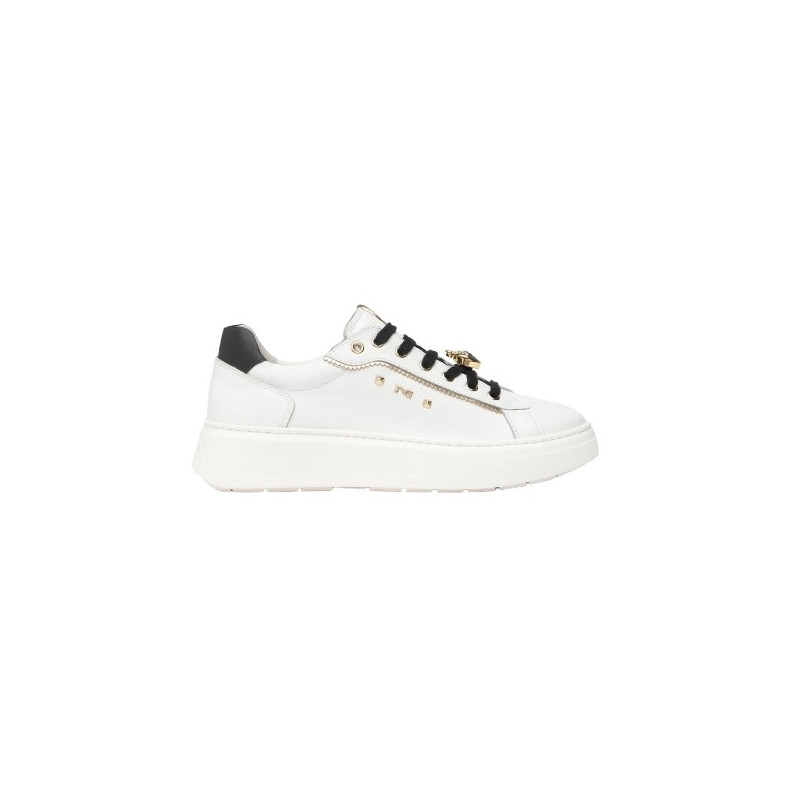 SNEAKERS  NEROGIARDINI DONNA CILE BIANCO GUANTO NERO T.BRILL PLATINO  TR GONZAGA I514171D/707