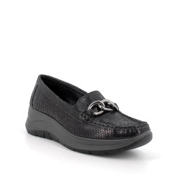 MOCASSINI CON ZEPPA IGI&CO DONNA IN PELLE NERO LAMINATO 6653044