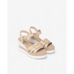 SANDALO CON ZEPPA NEROGIARDINI DONNA LINO PELLE TACCO 8,5CM E410570D/453