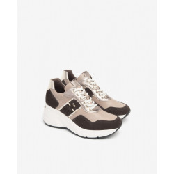 SNEAKERS CON ZEPPA NEROGIARDINI DONNA VELOUR CASTAGNO SAVANA MARMO ETOILE LEO T.BRILL PLATINO I411496D/305