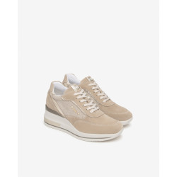 SNEAKERS NEROGIARDINI DONNA VELOUR CAMEL T.LINO LUREX 06 BEIG ETOILE MIELE TAMIGI SABBIA E615230/421