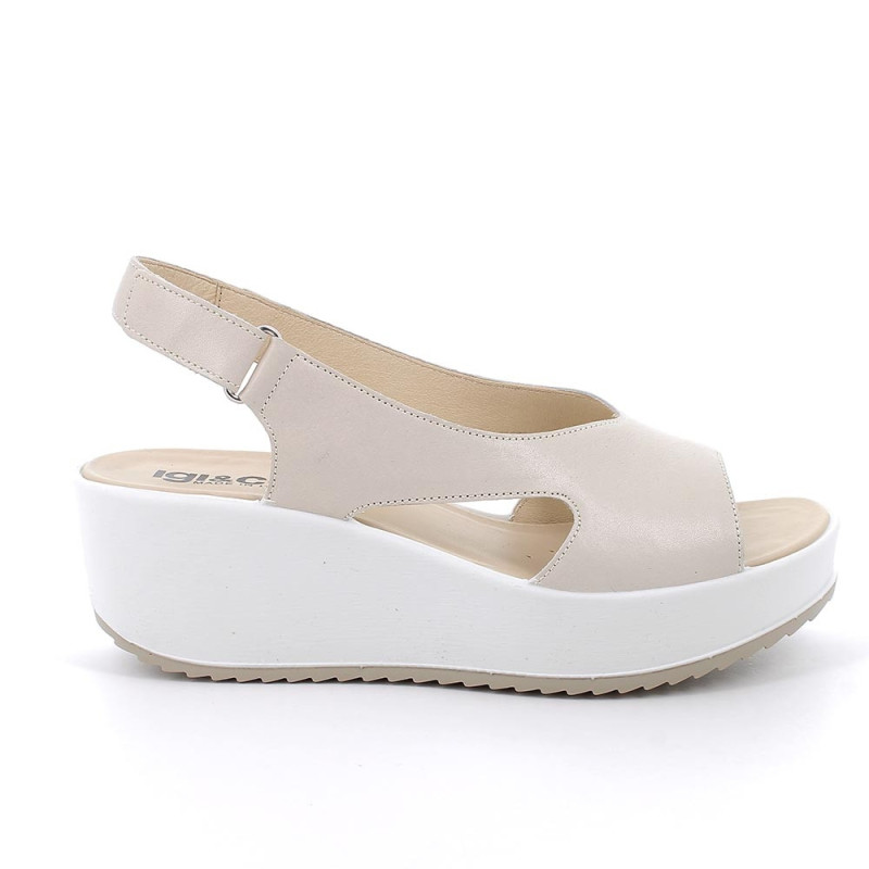 SANDALO CON ZEPPA IGI&CO DONNA CAPRA TAMPONATA PANNA 7666033