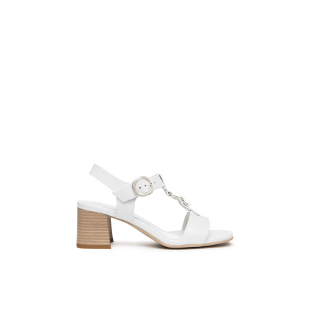 SANDALO CON TACCO NEROGIARDINI DONNA LOIRA BIANCO TPU LOZZA FEN NATURALE TACCO 5,5CM E615870D/707