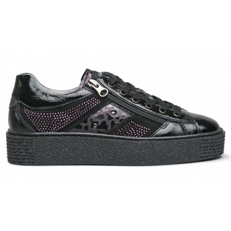 SNEAKERS NERO GIARDINI DONNA IN PELLE CAMOSCIO E VERNICE NERO I013211D/100