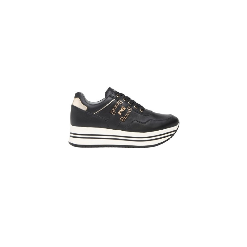 SNEAKERS NEROGIARDINI DONNA GUANTO NERO T.BRILL PLATINO  PU.BETA  PANNA I411560D/100