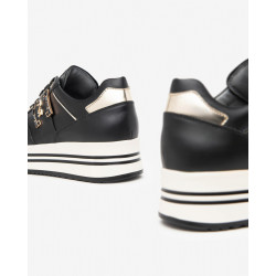 SNEAKERS NEROGIARDINI DONNA GUANTO NERO T.BRILL PLATINO  PU.BETA  PANNA I411560D/100