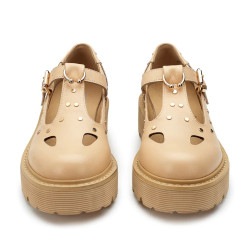 MOCASSINO CULT DONNASLASH 4217 LOW W LEATHER CARAMEL W/ PIECING/ L. GOLD STUDS CLW421700