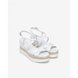 SANDALI CON ZEPPA NEROGIARDINI DONNA LOIRA BIANCO PU.MONOD BAGHERIA E410560D/707