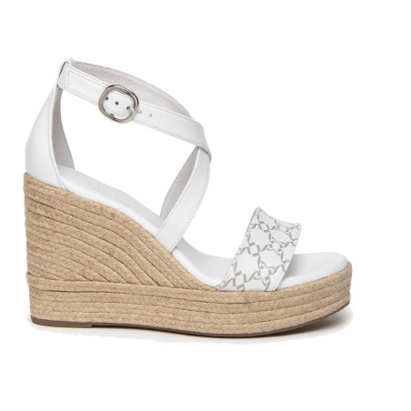 SANDALI CON ZEPPA NEROGIARDINI T.GIOVE BIANCO LOIRA BIANCO PU.LINDEE307643D/707