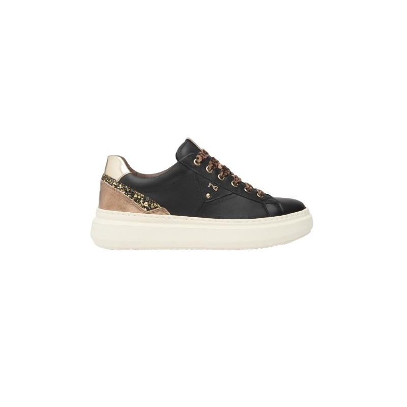 SNEAKERS  NEROGIARDINI DONNA GUANTO NERO LUNARE COL.TORBA T.GLITTER GR.TOP SAB T.BRILL I514160D/100