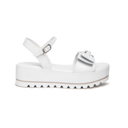 SANDALI CON ZEPPA NEROGIARDINI DONNA LOIRA BIANCO PU.OSSANA E307832D/707
