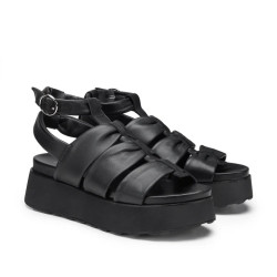 SANDALO CON ZEPPA CULT DONNA JANIS 4479 SANDAL W LEATHER BLACK CLW447900