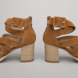 SANDALO CON TACCO NERO GIARDINI DONNA VELOUR tabaccoE012280D/326