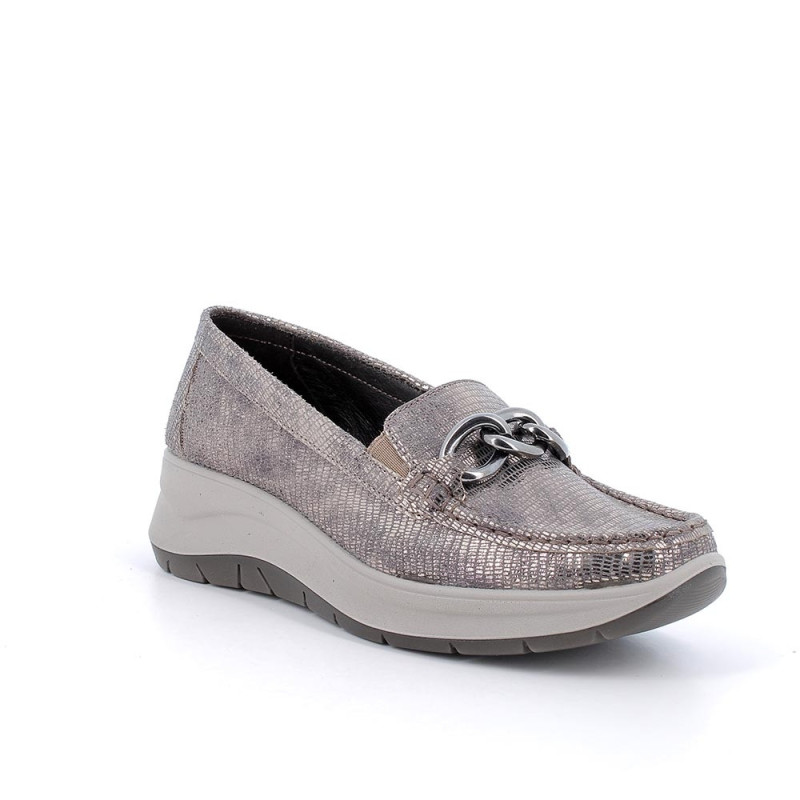 MOCASSINI CON ZEPPA IGI&CO DONNA IN PELLE TAUPE LAMINATO 6653066