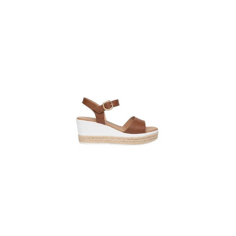 SANDALO CON ZEPPA NEROGIARDINI DONNA PELLE COGNAC TACCO 7CM E410650D/329