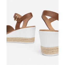 SANDALO CON ZEPPA NEROGIARDINI DONNA PELLE COGNAC TACCO 7CM E410650D/329