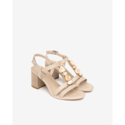 SANDALO CON TACCO NEROGIARDINI DONNA TAMIGI LINO TR AULLA NATURALE TACCO 7CM E615860D/453