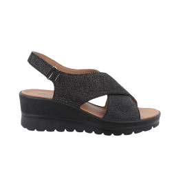 SANDALO CON ZEPPA IGI&CO DONNA PELLE LAMINATA NERO IRIDESCENTE 5667300