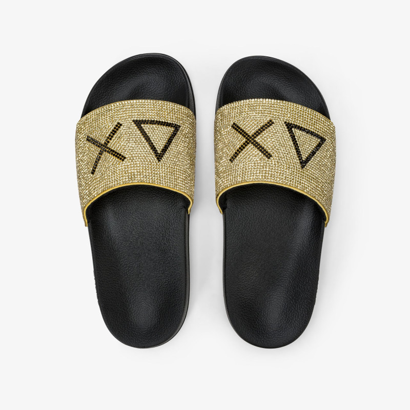 CIABATTE SUN68 DONNA SLIPPERS STRASS LOGO CON STRASS NERO/ORO X36211 1143