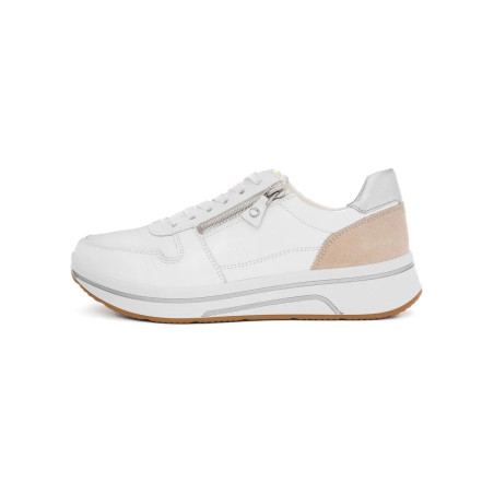 SNEAKERS ARA SHOES  DONNA CERVOCALF,GLOSSYCALF,KALBVELOUR,GAUCHOSOFT-MET SAPPORO 3.0 WEISS LIMONCELLO SHEELL SILBER 12-27540-03 