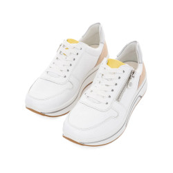 SNEAKERS ARA SHOES  DONNA CERVOCALF,GLOSSYCALF,KALBVELOUR,GAUCHOSOFT-MET SAPPORO 3.0 WEISS LIMONCELLO SHEELL SILBER 12-27540-03 